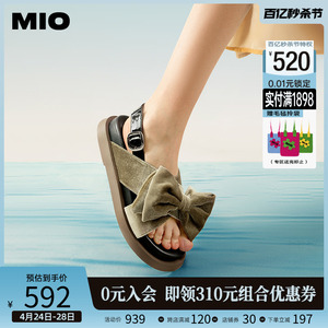MIO米奥夏季欧美风平跟耐磨凉鞋蝴蝶结搭扣时尚舒适休闲沙滩鞋女