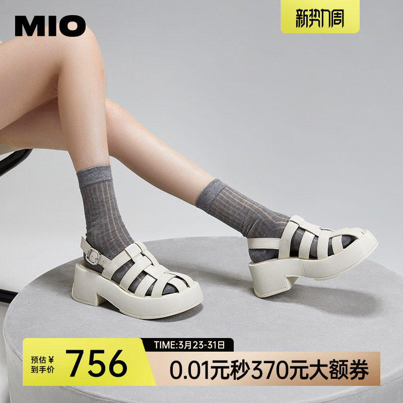 MIO米奥罗马凉鞋夏季沙滩鞋厚底猪笼鞋平底镂空轻便女鞋露趾凉鞋