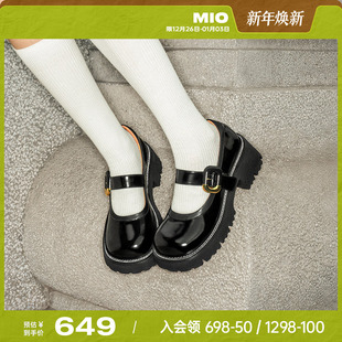 学院风单鞋 MIO米奥秋季 高跟一字带玛丽珍女鞋 刘些宁同款