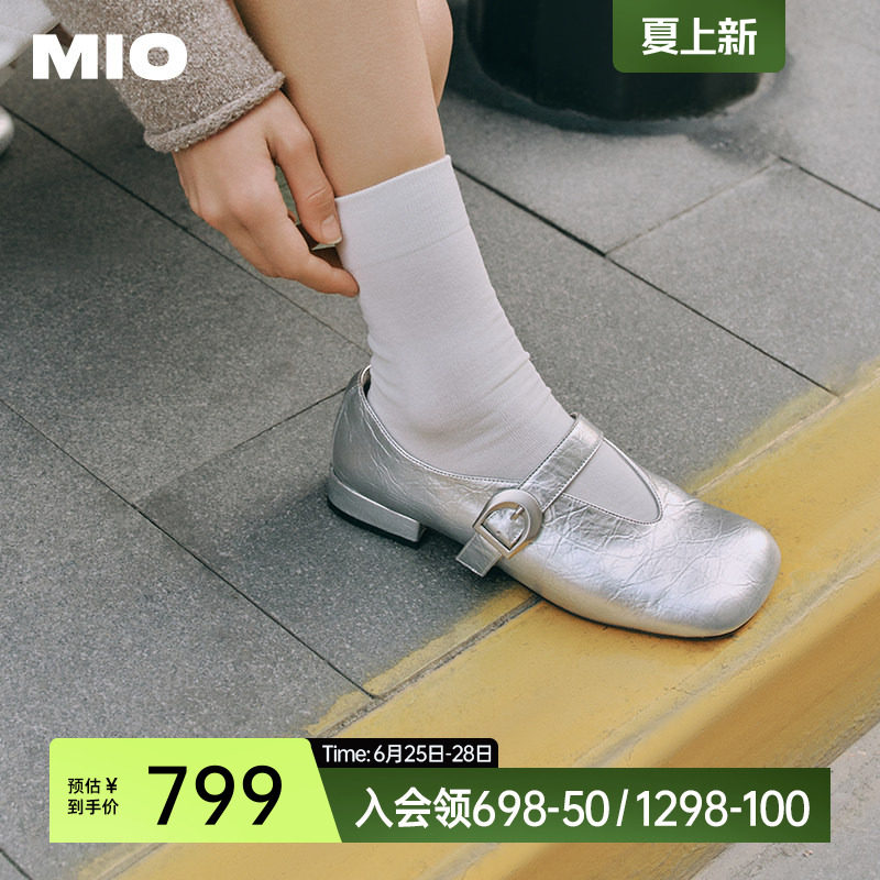 MIO米奥春款复古皮带扣玛丽珍鞋时尚甜美方头坡跟单鞋女小皮鞋
