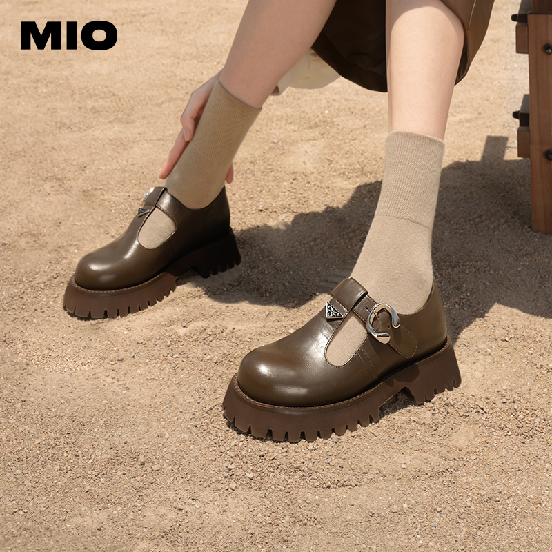 MIO米奥圆头中跟玛丽珍鞋