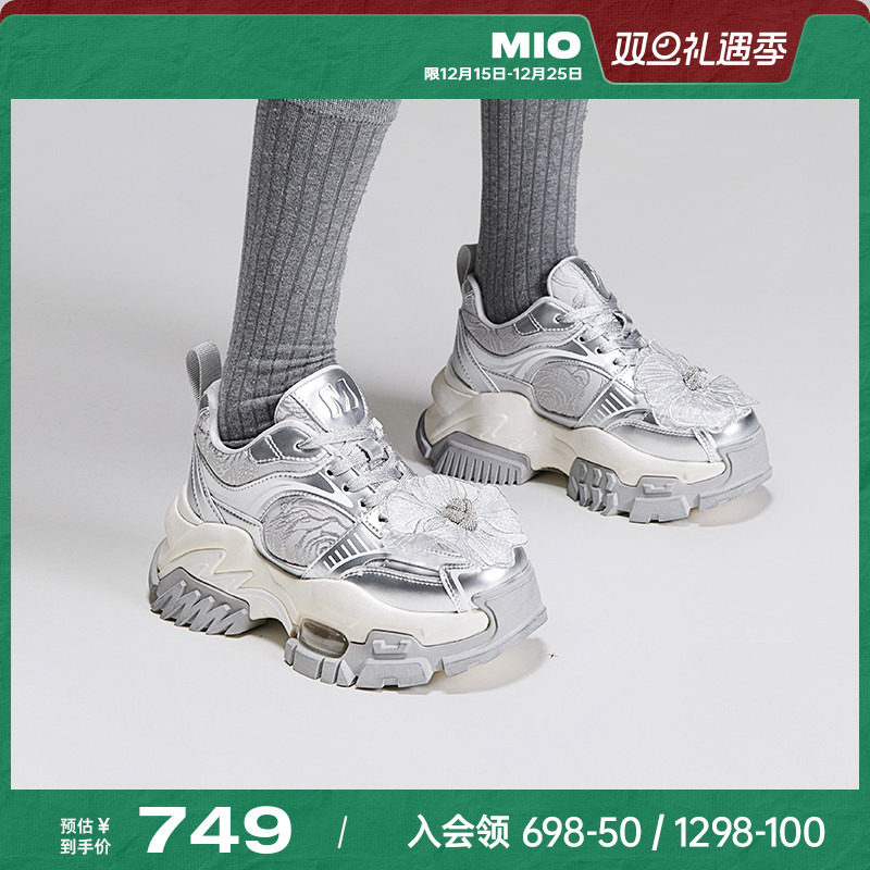MIO米奥秋季圆头高跟运动鞋潮流花朵厚底酷趣时尚休闲鞋女