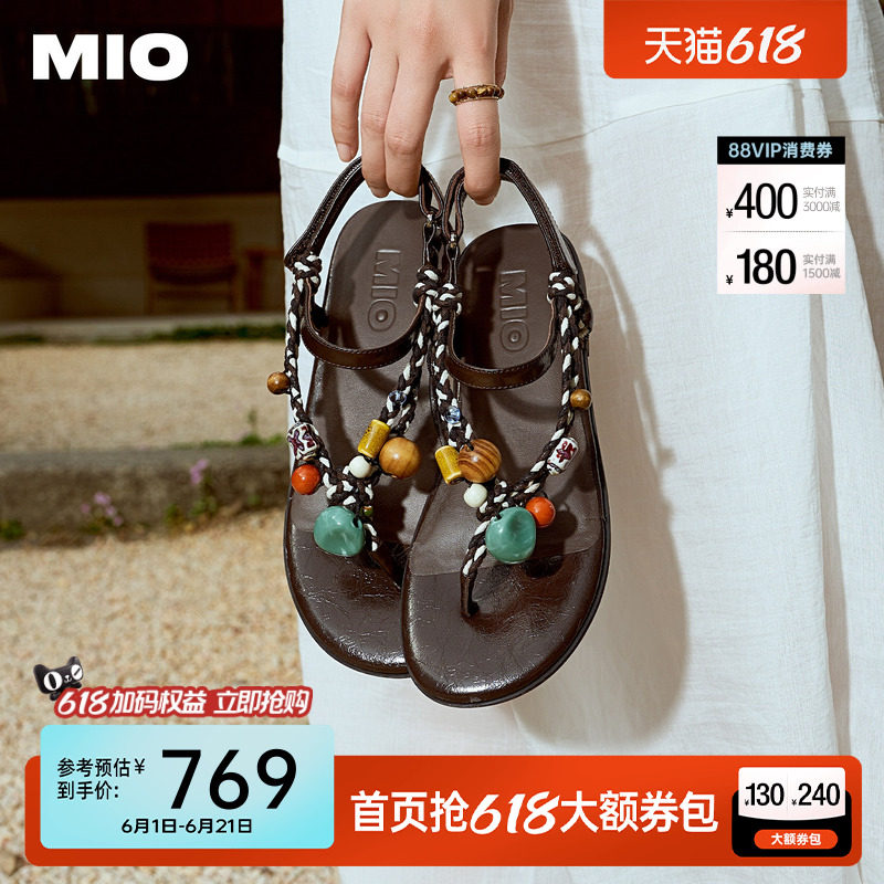 万茜同款MIO米奥凉鞋2026夏季新款夹脚拖鞋女罗马度假平底人字拖