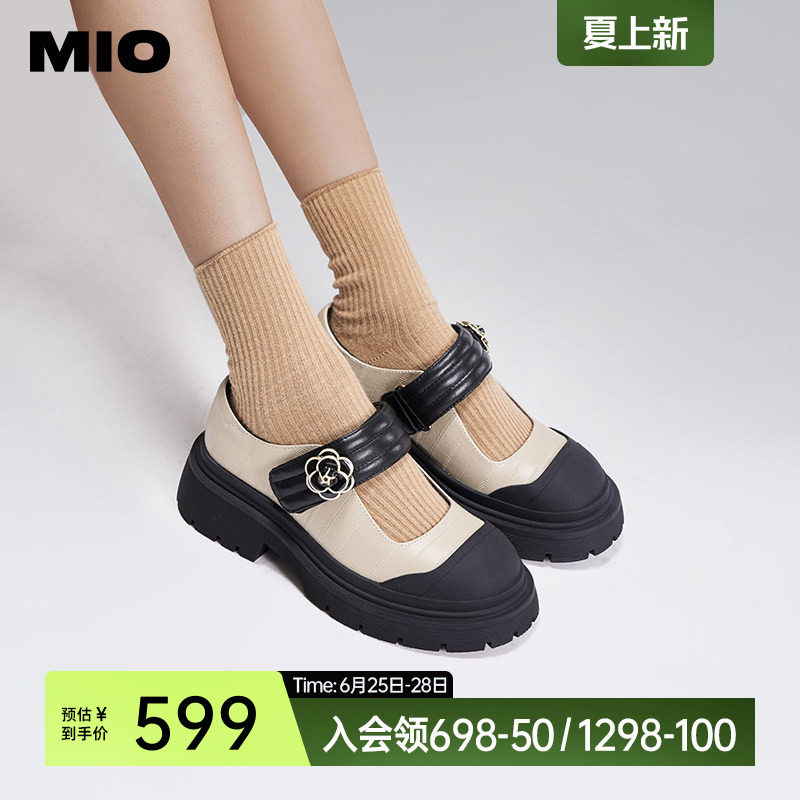 MIO米奥秋季圆头学院厚底玛丽珍复古浪漫山茶花舒适单鞋女