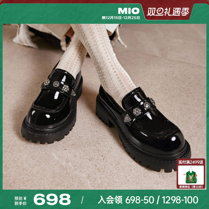 罗予彤/柏欣妤同款MIO米奥乐福鞋女2025新款英伦圆头厚底增高5cm