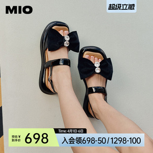 MIO米奥夏季 轻盈舒适灵动蝴蝶结大头凉拖 拼色低跟休闲凉鞋