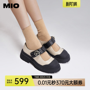 MIO米奥秋季 女 圆头学院厚底玛丽珍复古浪漫山茶花舒适单鞋
