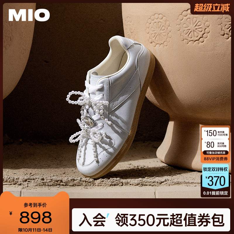 MIO米奥板鞋女miu系珍珠芭蕾休闲鞋2025夏运动拖鞋蝴蝶结德训鞋