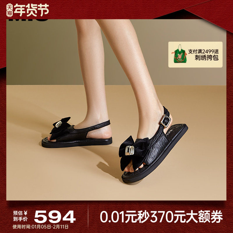 MIO米奥夏季低跟休闲凉鞋蝴蝶结舒适时髦一字式扣带凉鞋女,女鞋,休闲凉鞋,淘宝优惠券,粉丝福利购,淘宝优惠卷