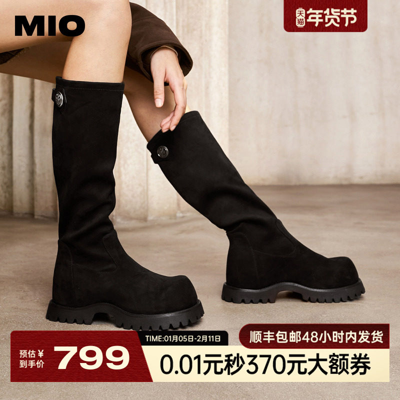 张艺凡同款MIO米奥弹力靴2025冬新款厚底圆头长筒袜靴瘦瘦靴女