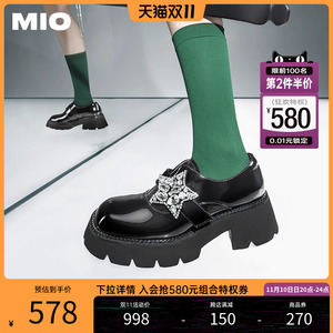 MIO米奥秋冬星饰水钻乐福鞋小皮鞋粗跟玛丽珍女