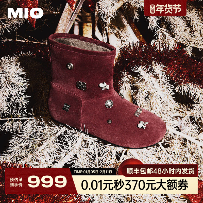 MIO米奥女鞋雪地靴新年红色冬季新款黑咖色棉鞋加绒保暖时装靴子