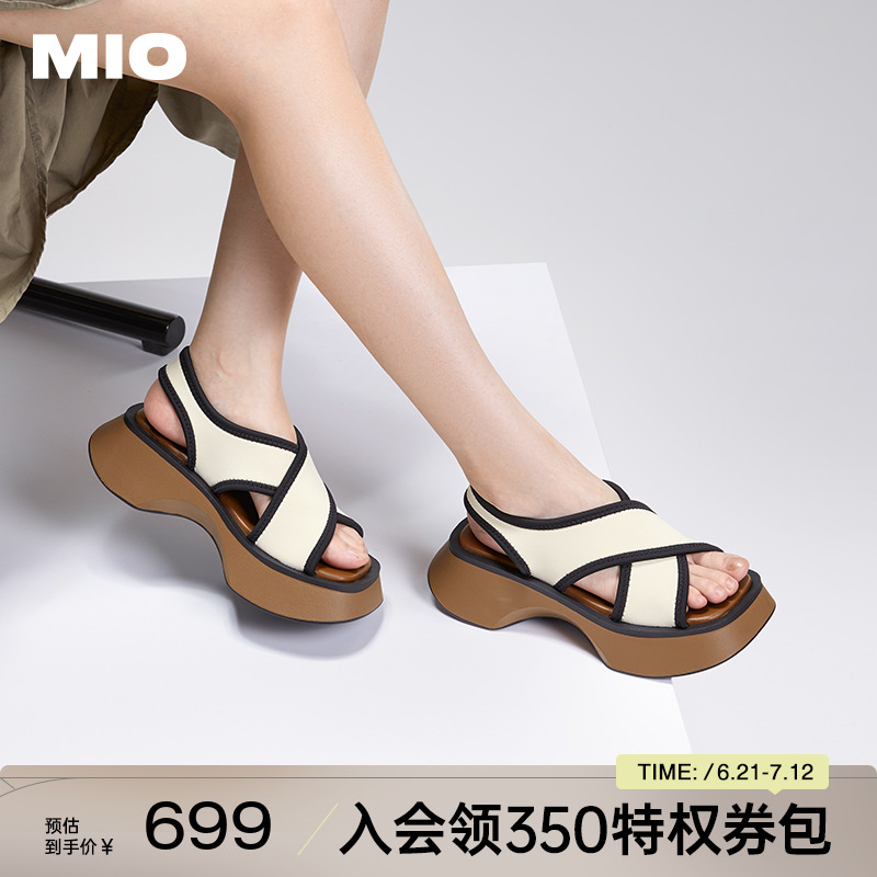 [蒋依依同款]MIO米奥夏鱼嘴鞋松糕厚底沙发凉鞋时尚休闲沙滩鞋女