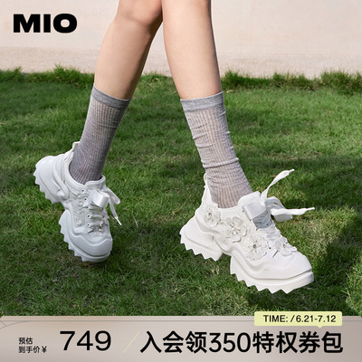 正品MIO米奥蕾丝花朵厚底小白鞋