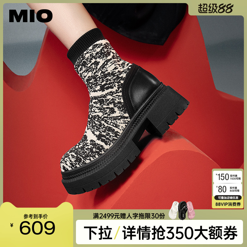 米奥圆头高跟中筒靴MIO