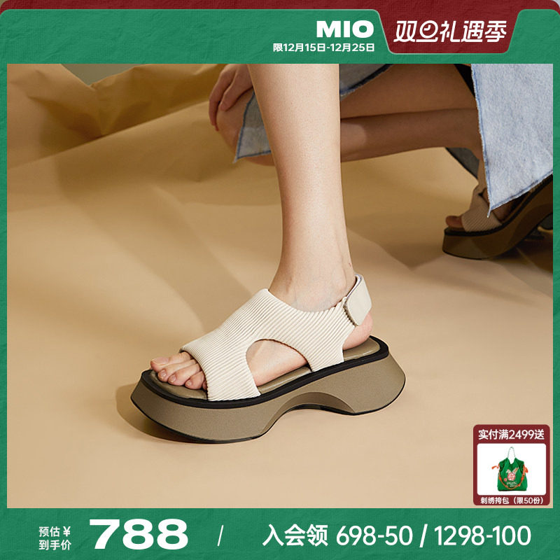 MIO米奥夏季方头中跟休闲凉鞋时髦个性沙发厚底运动凉鞋女