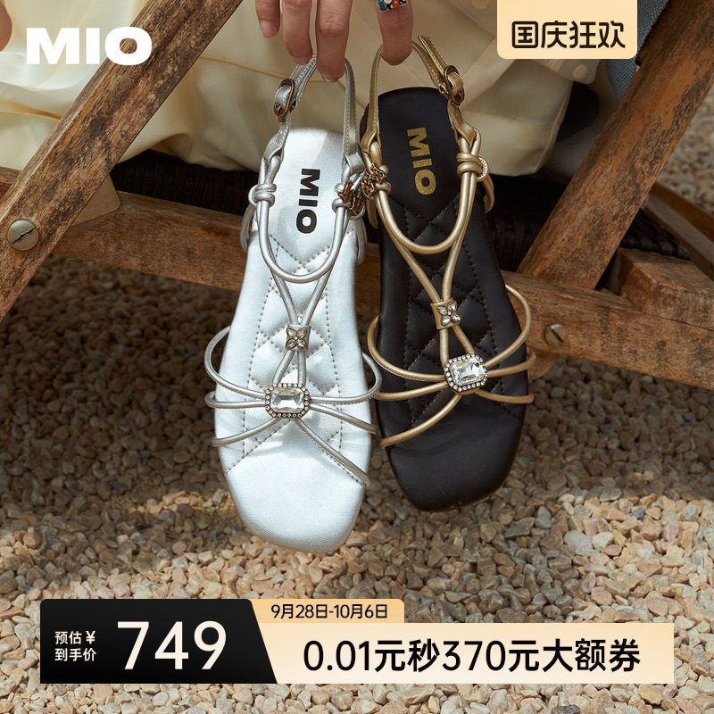 MIO米奥罗马凉鞋2026夏季新款波西米亚绝美不累脚平底闪钻拖鞋女图片
