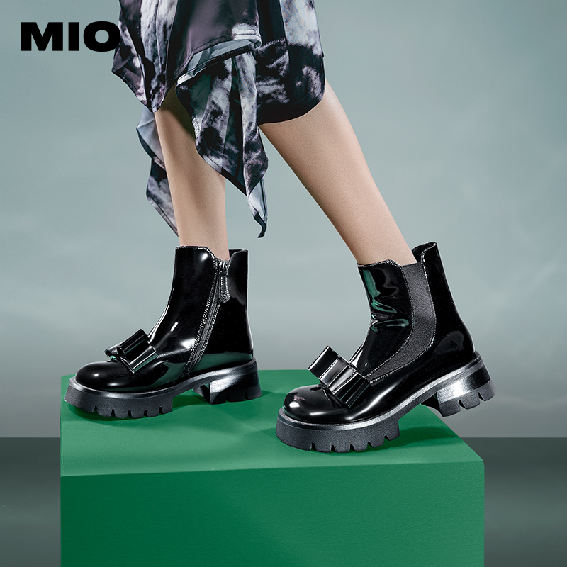 米奥黑色厚底切尔西靴女MIO