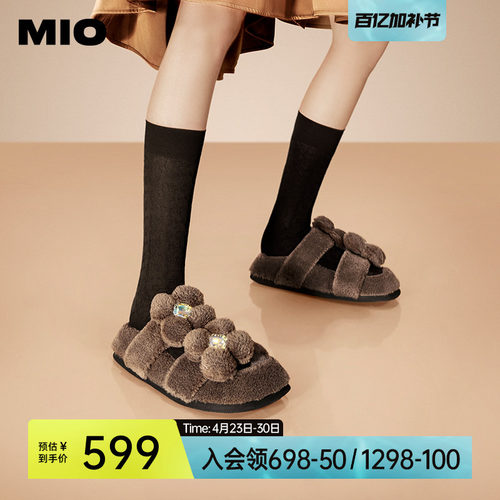 朵拉同款MIO米奥女鞋毛毛勃肯拖鞋一字拖松糕舒适毛绒鞋外穿拖鞋