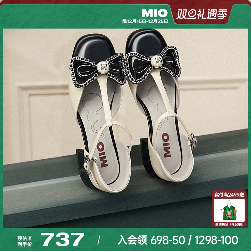 MIO米奥2025夏季新款法式凉鞋链条蝴蝶结甜美可爱小香风包头单鞋