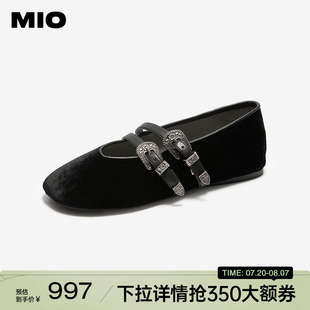 MIO米奥玛丽珍平底2025秋季 新款 黑色法式 复古方头一字带浅口单鞋