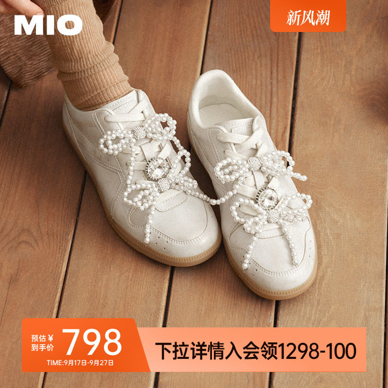 MIO米奥女鞋春芭蕾风德训鞋珍珠装饰优雅舒适休闲运动鞋轻便板鞋