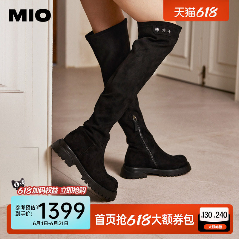 MIO米奥及膝弹力瘦瘦靴2025冬季新款厚底增高袜靴长筒靴女