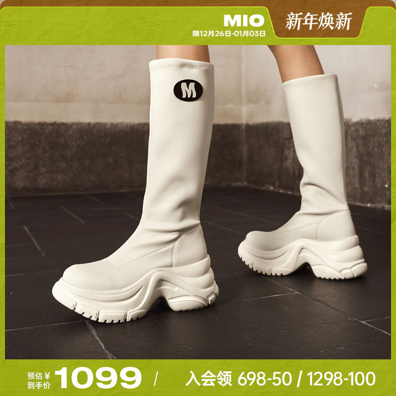 MIO米奥长筒瘦瘦靴2025冬季新款圆头运动厚底增高弹力靴袜靴女
