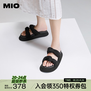 MIO米奥夏季 休闲沙滩凉拖女厚底中跟 女鞋 绵柔扭结一字拖增高时尚