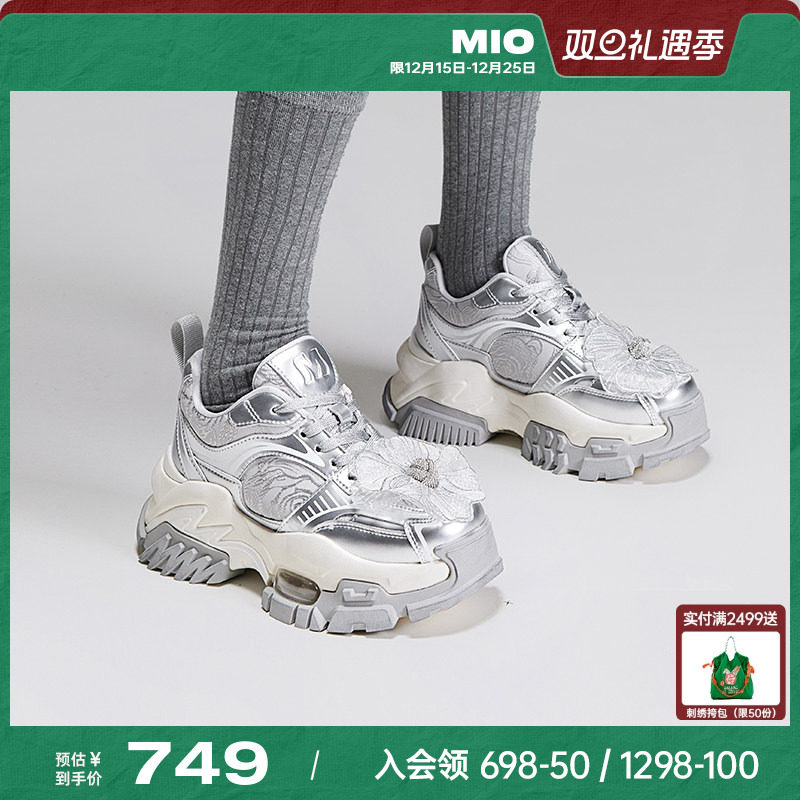 MIO米奥秋季圆头高跟运动鞋潮流花朵厚底酷趣时尚休闲鞋女