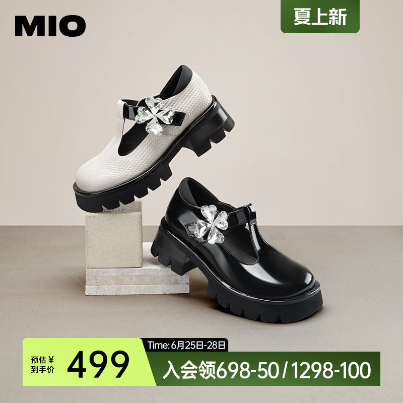 【智心浪漫】MIO米奥玛丽珍鞋四叶草水钻复古中跟JK乐福鞋单鞋女