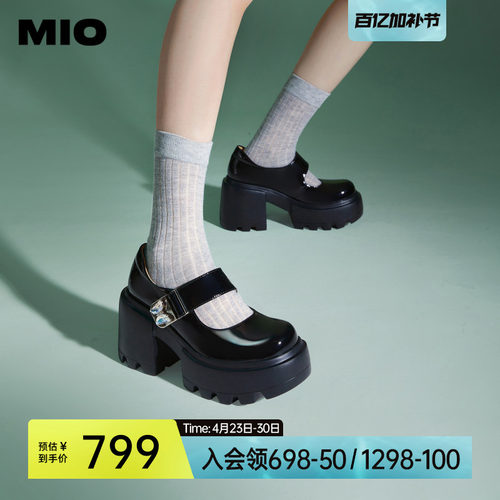张婧仪同款MIO米奥洛丽塔高跟单鞋蝴蝶跟高9cm浅口玛丽珍鞋女 - 封面