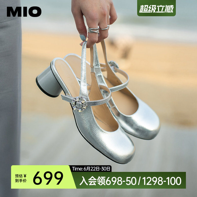 MIO米奥夏季款甜美凉鞋搭扣设计圆头半凉中跟百搭玛丽珍女鞋