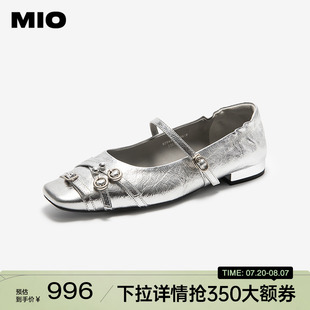 低跟方头银色浅口单鞋 MIO米奥玛丽珍鞋 一字扣带法式 2025秋季 新款