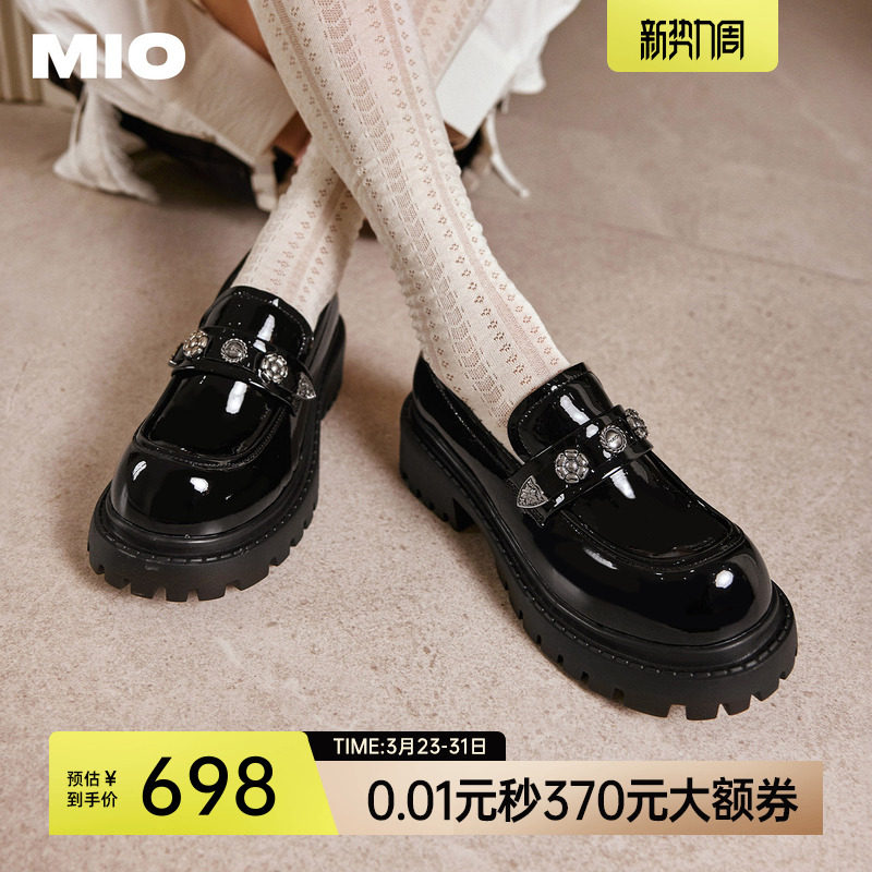 罗予彤/柏欣妤同款MIO米奥乐福鞋女英伦圆头厚底增高5cm小皮鞋