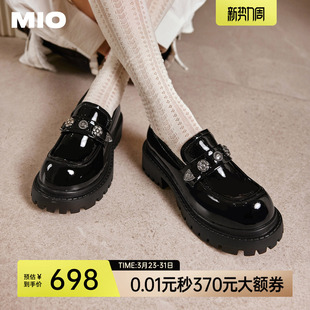 女英伦圆头厚底增高5cm小皮鞋 MIO米奥乐福鞋 柏欣妤同款 罗予彤