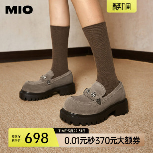 女厚底增高5cm单鞋 罗予彤 复古高跟乐福鞋 MIO米奥春季 柏欣妤同款