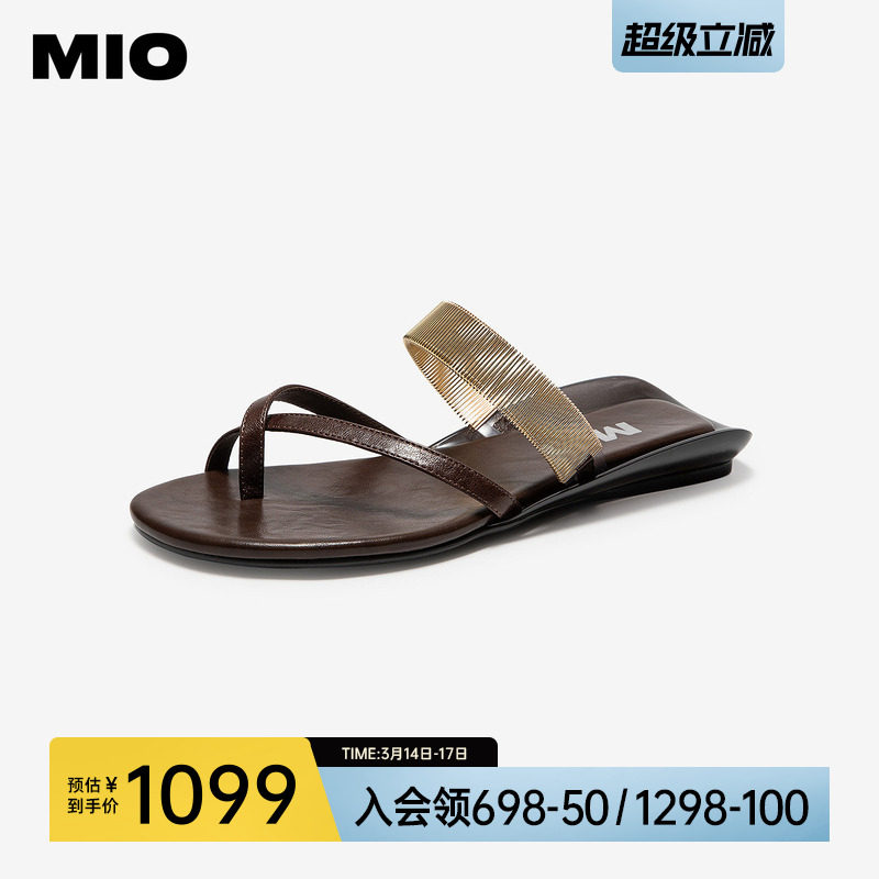MIO米奥老钱风凉鞋夹脚拖鞋女2026夏季新款平底交叉带外穿一字