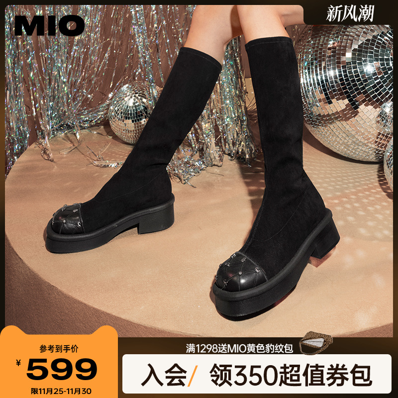 米奥圆头中跟长筒靴MIO