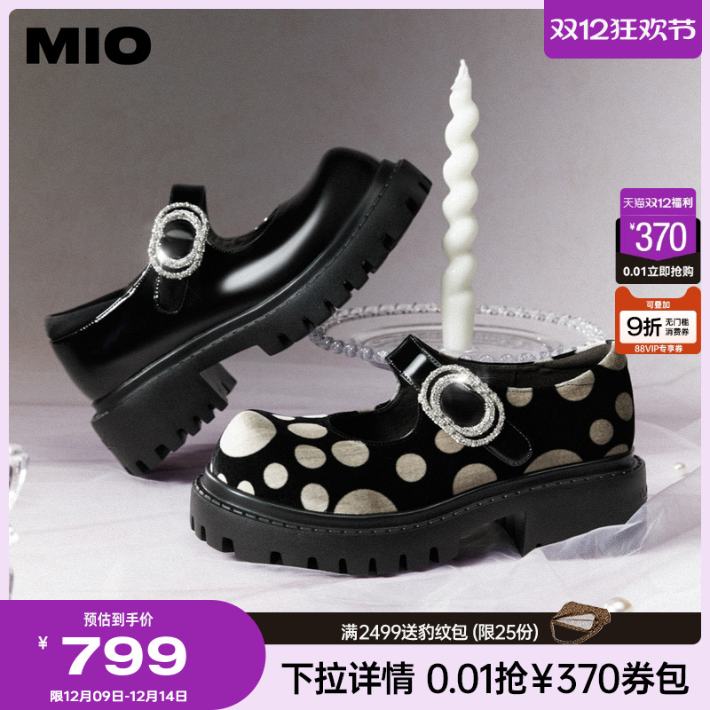 MIO米奥玛丽珍鞋2025秋季新款时尚波点魔术贴厚底增高5cm单鞋女