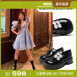 厚底增高单鞋 赵露思许我耀眼同款 水钻乐福鞋 女鞋 mio米奥圆头皮鞋