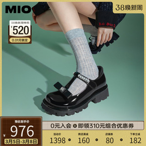 MIO米奥2024年春季新款圆头中跟玛丽珍鞋T字袢带复古厚底单鞋女鞋