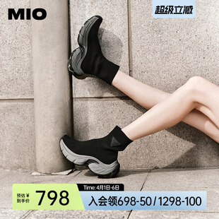 轮胎底瘦瘦靴中筒靴潮流厚底运动靴酷飒袜靴弹力靴女 MIO米奥冬季