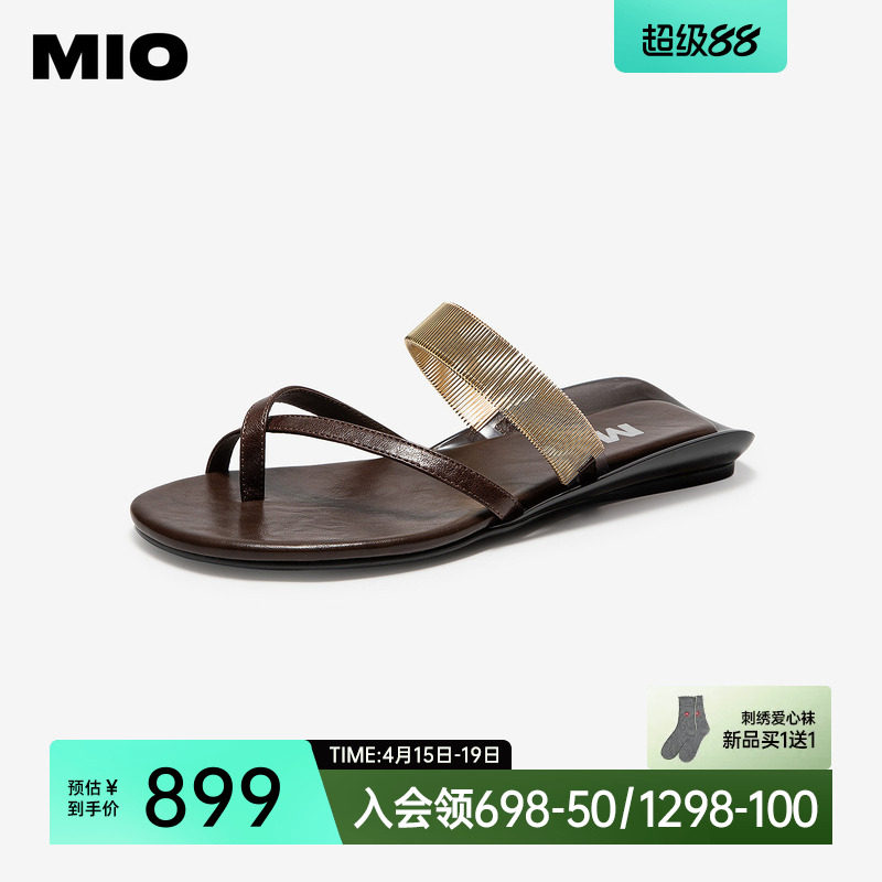 MIO米奥老钱风凉鞋夹脚拖鞋女2026夏季新款平底交叉带外穿一字拖