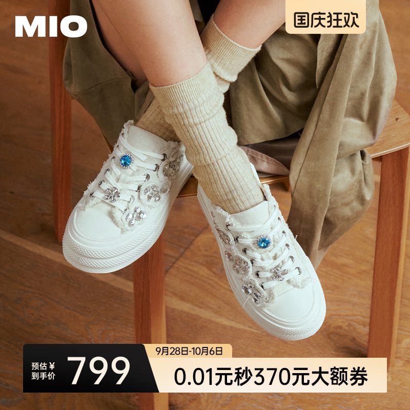 MIO米奥帆布板鞋2026秋季新款厚底增高5.5cm钻饰运动女鞋小白鞋图片