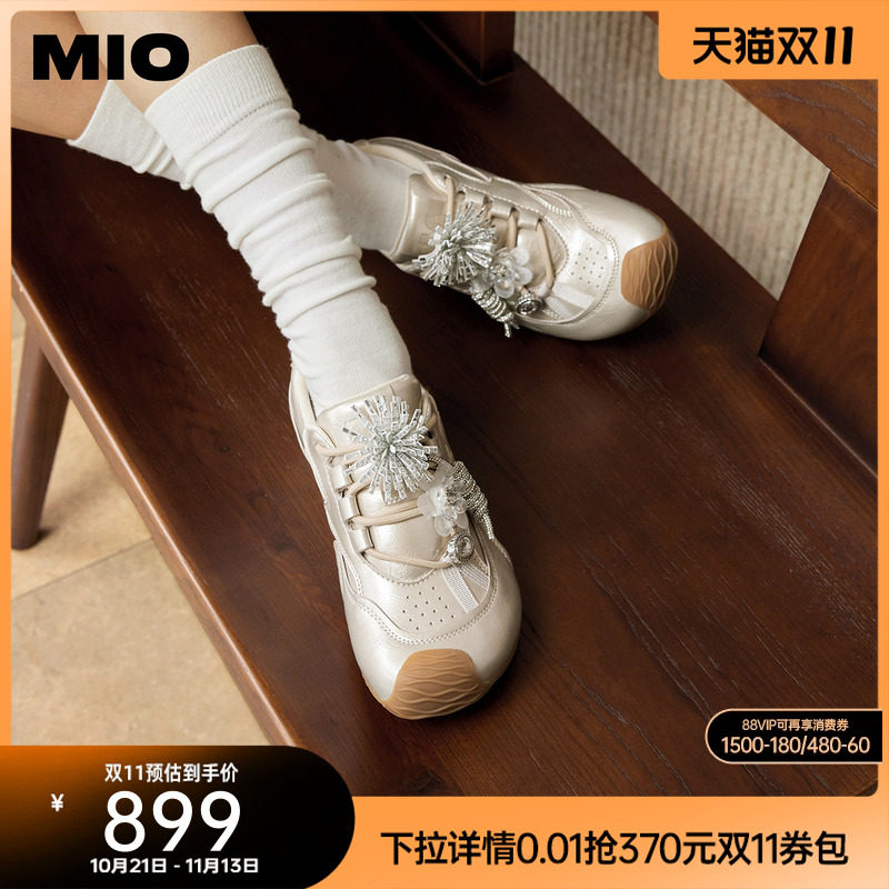 MIO米奥金属色德训鞋2026秋季新款薄底烟花钻饰休闲鞋芭蕾鞋女鞋