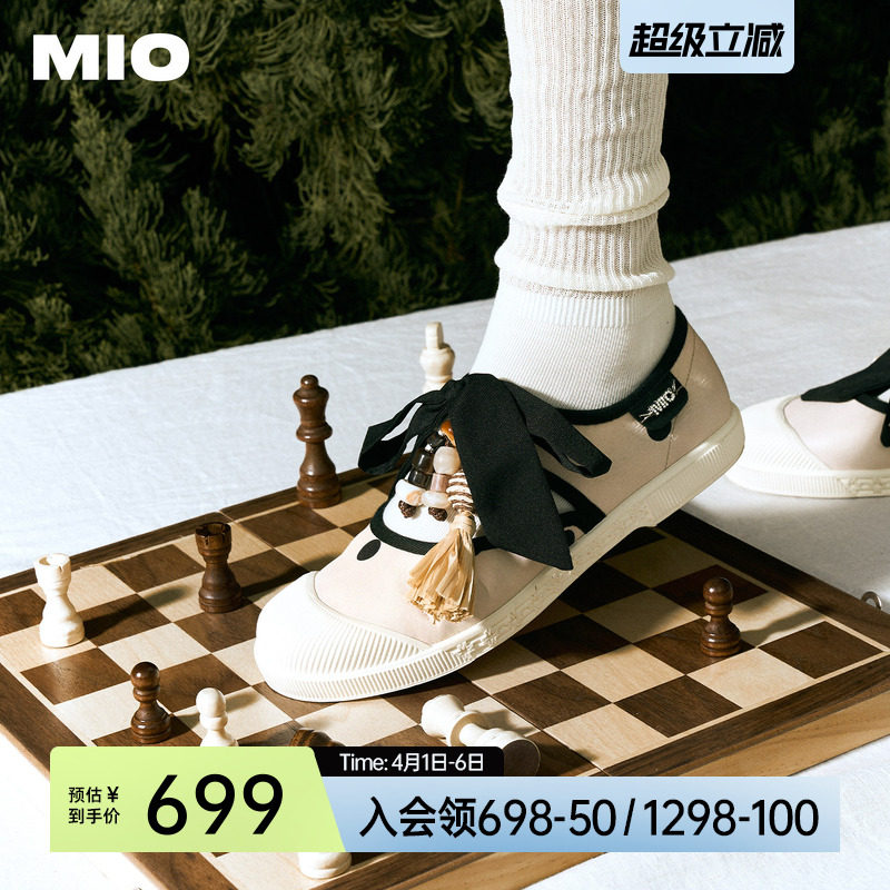 MIO米奥波点流苏玛丽珍2026春季新款芭蕾运动帆布鞋休闲板鞋女