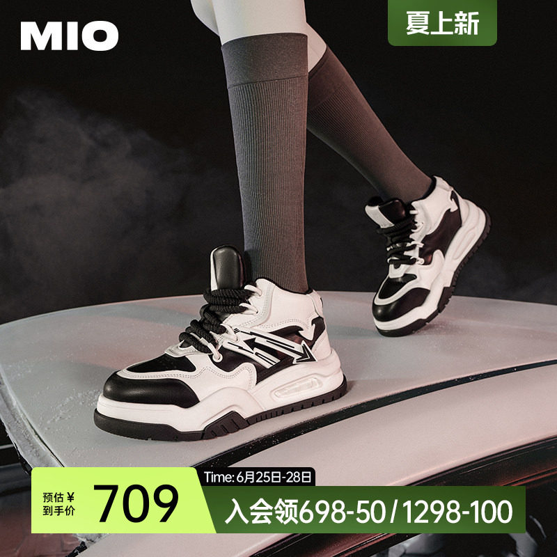 MIO米奥冬季圆头拼色中跟时尚休闲鞋显高厚底活力运动鞋女