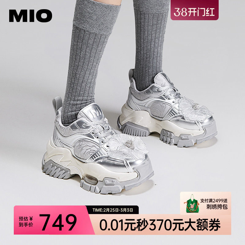 MIO米奥秋季圆头高跟运动鞋潮流花朵厚底酷趣时尚休闲鞋女