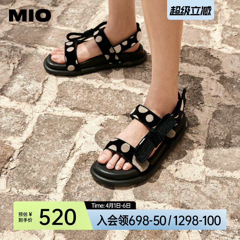 MIO凉鞋夏季轻便复古波点魔术贴度假风休闲舒适沙滩鞋拖鞋女鞋